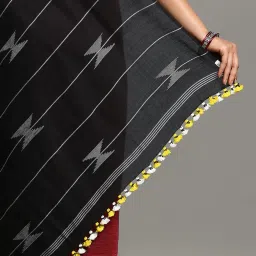 indie picks Cotton Handloom Saree with Tassels image 4