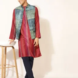 fabindia Striped Long Kurta with Jacket image 4