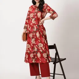 saffron threads Floral Print A-Line Kurta image 4