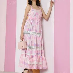 Shein Cute Square Neck Sleeveless Flounce Hem Back Knot A-line Dress-picture-45