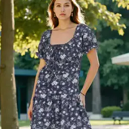 Shein Puff Sleeves Floral Print Fit and Flare Dress-picture-52