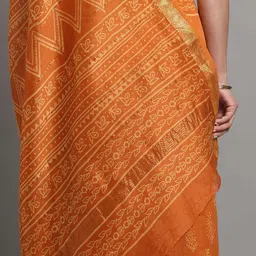 indie picks Handblock Bagru Print Maheshwari Silk Cotton Saree image 4