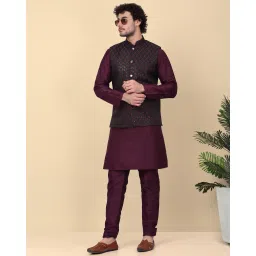 kraft india Men Embroidered Fitted Nehru jacket with Welt Pockets image 4