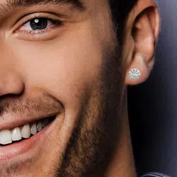 oomph Men Set of 2 Silver-Plated American Diamond-Studded Stud Earrings image 4