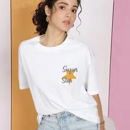 Shein Casual Drop-shoulder Sleeves Graphic Placement & Back Print T-shirt-picture-42