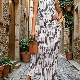 Shein Elegant Sleeveless Abstract Print Ruched Sheath Dress-picture-40