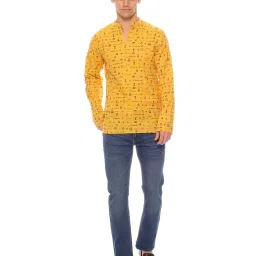 shatranj Tribal Print Kurta with Mandarin Collar image 4