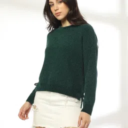 dnmx Women Relaxed Fit Chenille Sweater with Tie-up image 4