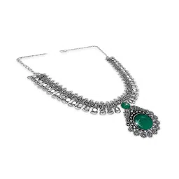 yellow chimes Oxidised Silver Kolhapuri Stone Choker Necklace Set with Jhumka Earrings image 4