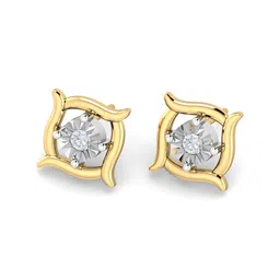 kuberbox Yellow Gold Solitaire Illusion Stud Earrings image 4