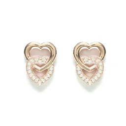 sheer by priyasi Sterling Silver Rose Gold-Plated Dual Heart Stud Earrings image 4