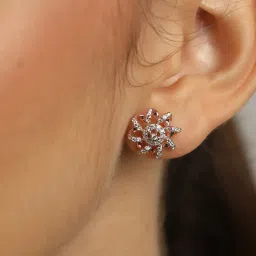 clara Sterling Sliver Rose-Gold-Plated Stone-Studded Stud Earrings image 4