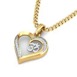 kuberbox Yellow Gold Diamond Omkara Heart Pendant image 4