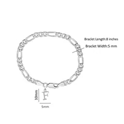 akshat sapphire Silver Figaro Bracelet with F Alphabet Charm image 4