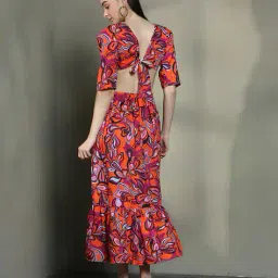 Shein Bohemian Puff Sleeves Floral Print Split Thigh Dress image 4