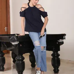 Shein Cold Shoulder Criss-Cross Strap Sleeve Pleated Top image 4