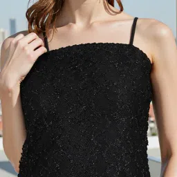 Shein Party Spaghetti Strap Shimmer Lace Mini Sheath Dress image 4