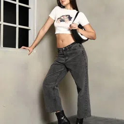 Shein Short Sleeve Graphic Chest Print Fitted Crop Tshirt image 4