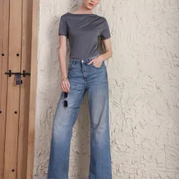 Shein Asymmetrical Ruched Neck Short Sleeve Bodysuit image 4