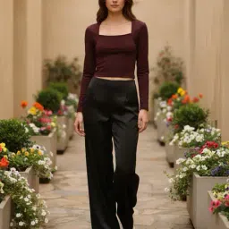 Shein Square Neck Overlay Design Full Sleeve Short Top image 4