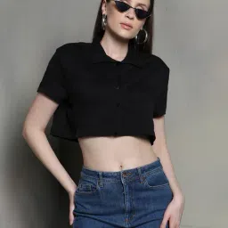 Shein Short Sleeve Cutaway Collar Textured Crop Boxy Fit Shirt image 4