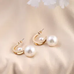 Shein Women C-Shaped Pearl Gold Drop Earrings-image-28