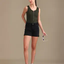 Shein Sleeveless Zip Front Ribbed Leotard Top image 4