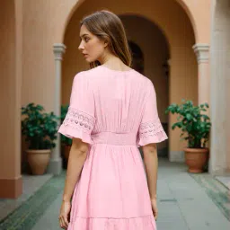 Shein Cute Flounce Sleeve Lace Trim Mini Empire Dress image 4