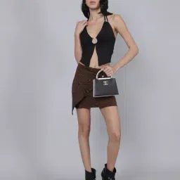 Shein Party Tie-Up Halter Neck Ruched Open Front Backless Fitted Top image 4