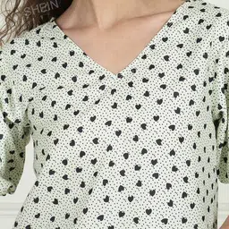 Shein Casual Smocked Cuff Novelty Print Puff Sleeves Top image 4