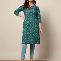 indie picks Handblock Print Cotton Straight Cut Kurta image 4