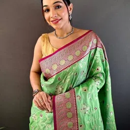 leeli peeri designer Women Floral Woven Silk Saree with Zari Border image 4