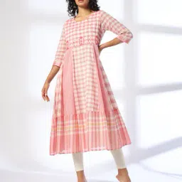 avaasa mix n' match Women Checked A-Line Kurta with Insert Pockets image 4