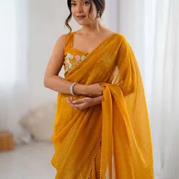ri-wah Embellished Stone Work Tissue Saree  image 4