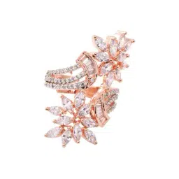 saraf rs jewellery Women Rose Gold-Plated American Diamond-Studded Floral Adjustable Ring image 4