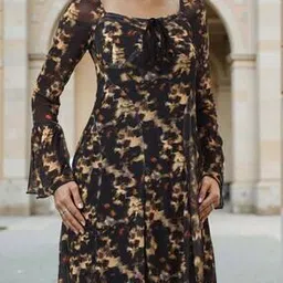 Shein Bell Sleeves Animal Print Smocked A-Line Dress-picture-19