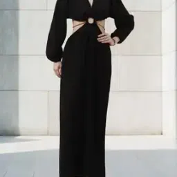 Shein Balloon Sleeve Chain Detail Cut-Out A-Line Dress-picture-38