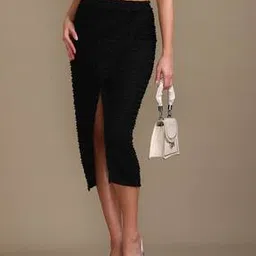 Shein Knee Length High Waist Self-Designed Wrap Skirt-picture-37