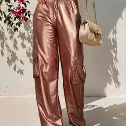 Shein Full Length Pleated Shimmer Pants With Pockets-picture-50