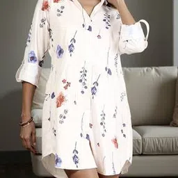 Shein Spread Collar Roll-Up Sleeves Floral Print Shirt Dress-picture-37