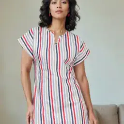 Shein V-Neck Extended Sleeves Striped Mini Shift Dress-picture-11