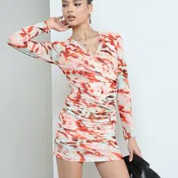 Shein Party Ruched Tie and Dye Print Mini Bodycon Dress-image-7
