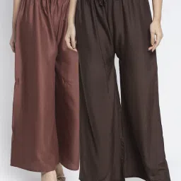 daive Women Pack of 2 Palazzos with Elasticated Drawstring Waist image 1