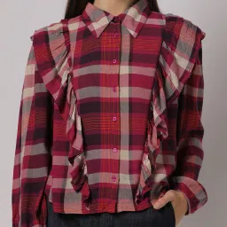 buda jeans co Checked Shirt with Ruffle Accent image 5