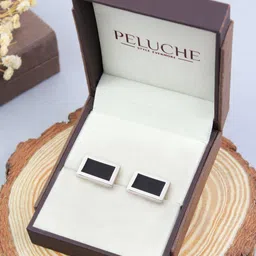 peluche Rhodium-Plated Rectangular Cufflinks image 5