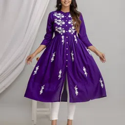 purvija kurties Women Embroidered Flared Kurta image 5