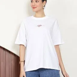 Shein Casual Drop Shoulder Elbow Sleeve Graphic Back & Chest Print T-shirt-picture-31