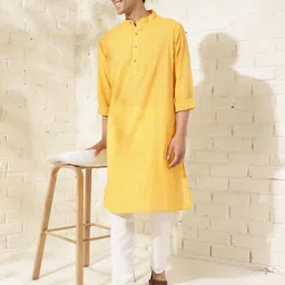 fabindia Men Printed Regular Fit Long Kurta with Mandarin Collar image 5