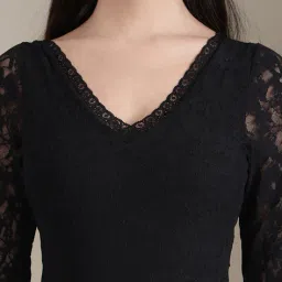 Shein Full Sleeve Semi Sheer Back Floral Lace Bodysuit image 5