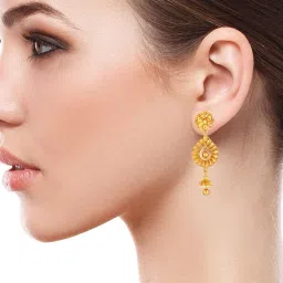 joyalukkas Floral-Design Yellow Gold Drop Earrings image 5